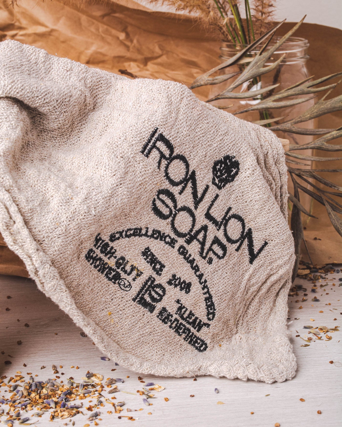 Embroidered Wash Rag · Iron Lion Soap